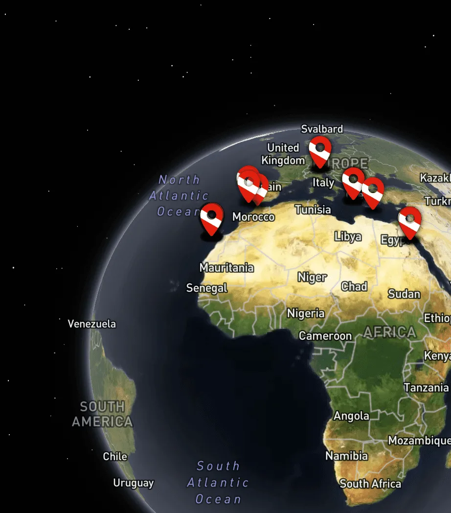 Screenshot of the World Map feature in Underwaterly